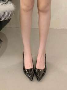 女士时尚豹纹细高跟鞋，2025 年春夏新款百搭法式漆皮包头系带凉鞋
