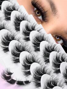MAGEFY 1/8 对 D 卷曲交叉假睫毛簇状蓬松全条，2 种款式可供选择，湿润仿貂皮睫毛蓬松凌乱睫毛延长化妆时尚长浓密自然卷曲湿假睫毛，假睫毛派对日常化妆假睫毛，3D 假睫毛自然假睫毛戏剧性浓密假睫毛化妆睫毛延长，自然逼真睫毛全条睫毛持久纤长浓密流行化妆美容工具﻿