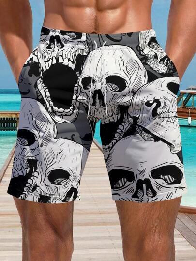 Pantalones de playa de verano para hombre con estampado 3D de calavera