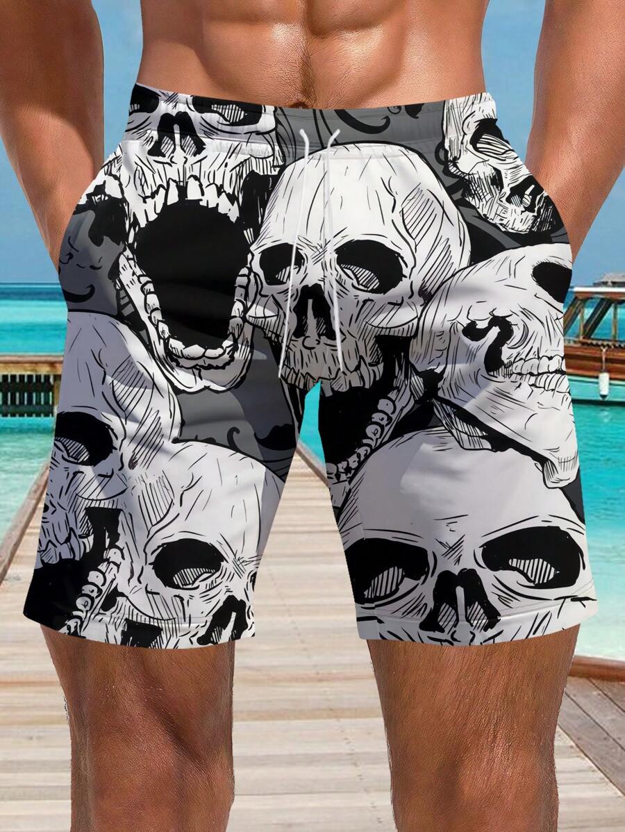 Men's 3D Summer Skull Printed Beach Pants - Multicolor - View 1