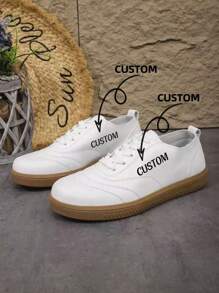 女士休闲黑色户外运动鞋，圆头一脚蹬，透气百搭，定制 - 白色 - 查看 1