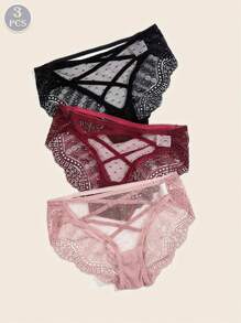 3件装女士性感蕾丝内裤，多种颜色可选，透气舒适，三角款式，优雅设计，适合日常穿着 - 彩色 - 查看 4