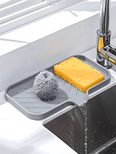 Bandeja de drenagem de silicone 1/2, proteção contra respingos de pia de cozinha - almofada de drenagem de alça de torneira de silicone, dispensador de detergente líquido, suporte de esponja, ideal para bancadas de cozinha e banheiros