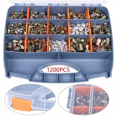  Futchoy 1200x Acciaio Rivetto Dado Assortimento Scatola Kit Dadi per rivetti ciechi Set di dadi per rivetti Rivetti filettati in acciaio inossidabile M3 M4 M5 M6 M8 M10 M12