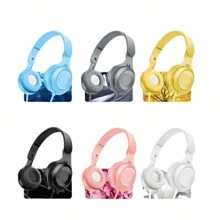1/3/5pz Auriculares sobreaudífonos con cable, graves potentes, plegables, color pastel macarón, ideal como regalo de fiestas, auriculares con cable plegables para juegos, aislamiento de ruido, larga duración de batería, auriculares para estudiantes. - Negro - Ver 7
