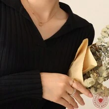 18K Titanium Steel Necklace Korean Style Fashion Cold Style Roman Letters Ring Simple Steel Beads - 金色 - 查看 8