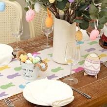 1 pieza Camino de mesa de Pascua, decoración de conejo colorido, estilo rústico festivo, decoración de mesa de comedor de primavera, cocina y comedor, decoración de fiesta interior y exterior - Multicolor - Ver 3