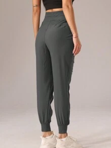 1pc Women Sports Style Pleated Solid Color Casual Pants