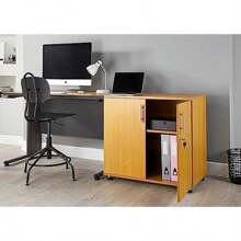 Beech Office Storage Cupboard 2 Door Bookcase With Lock 75cm Tall Desk Height Desktop Extension 750mm - Beech1 - View 8