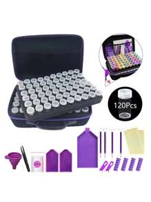 1 套紫色 DIY 钻石画工具艺术套件，30/60/120 瓶收纳盒，大容量便携式工具箱，节日最佳礼物