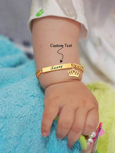 1 pieza Pulsera personalizada con nombre para niñas y niños, brazalete de barra de acero inoxidable chapado en oro de 18k con corona personalizada, regalo personalizado para bebés, regalos delicados para niños y niñas, baby shower, actividades padres-hijos, amor familiar, juegos familiares con tema de amor, manualidades DIY (para el Día de San Valentín), regalo para mamá embarazada, regalos divertidos de amigo invisible, regalo del Día de la Madre, ideas de regalo de vuelta a la escuela en invierno para niño o niña, Día de San Valentín