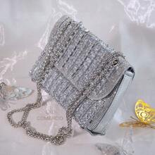 Luxury Crystal Clutch Bag - Sparkly Design Chain Evening Bag 188-20 - Bạc - Xem 2