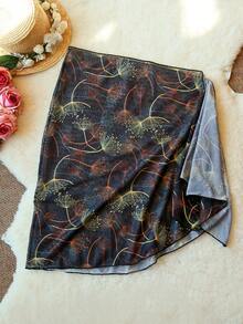 3-Piece Sexy Bikini Swimwear Set For Women, Includes Net Shawl Wrap Skirt, Strappy Back Top Swimwear With Padded Bust, Tie Side Bottom, Suitable For Summer Beach Vacation, Hot Spring