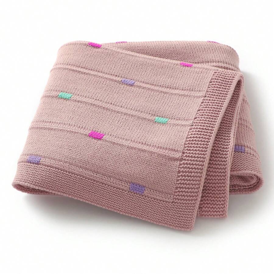 1pc Soft & Comfortable Baby Knit Blanket, All Season - Dusty Pink - View 1