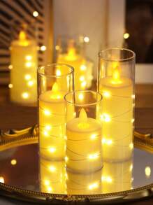 1/3pcs Creative Copper Wire Light Decor Simulation LED Electronic Candle, Battery Power Indoor Home Decor Swinging Wick Flameless Candle Lamp, Suitable For Wedding Decor, Party Decor, Festival Decor, Valentine's Day And Decorative Candle Lights, Room Decor Bedroom Decor Candle