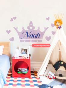 1pc Customized Crown Wall Decal With Your Name, Available In Purple, Pink, Orange, Suitable For Kids Bedroom, Girls Room Decoration, Easy To Apply Peel And Stick Mural Gifts Birthday Graduation