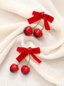 2pcs Cherry Red Velvet Bow Hairclips, Suitable For Daily Life, Outings, Dates, Casual, Elegant, Street Wear, Alloy Barrettes For Four Seasons Valentines - Multicolor - View 3
