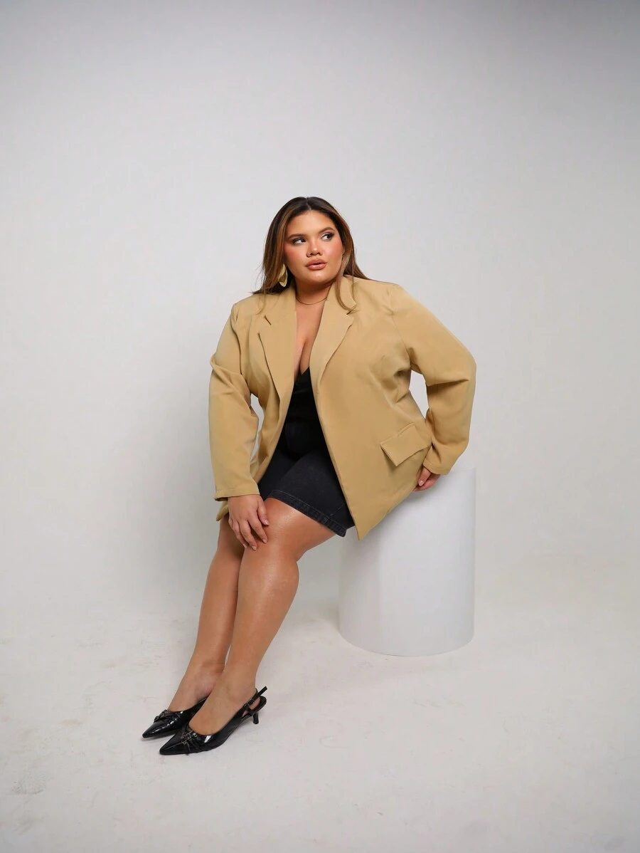 Women's Blazer Coat Plus Size Long Suit Social Tailoring Elegant Overcoat Luxury For Parties Casual Events Dinner Parties - 米色 - 查看 1