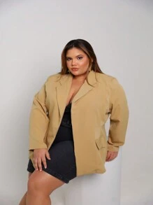Women's Blazer Coat Plus Size Long Suit Social Tailoring Elegant Overcoat Luxury For Parties Casual Events Dinner Parties - 米色 - 查看 2