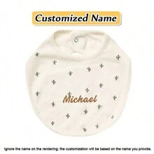 [Customized Item] 1pc Personalized Printed Baby Bib, Snap Button Soft Absorbent Baby Drool Bib, Children Feeding Bib, Breathable Skin-Friendly, Strong Absorbency, Exclusive Customized Embroidered Name, Newborn Gift, Christmas, Halloween, New Year Gift - Multicolor - View 13