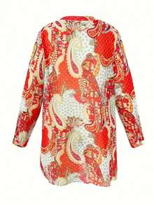 大码波西米亚风花卉印花长袖度假衬衫 - 彩色 - 查看 4