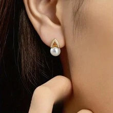 New Korean; European Style Minimalist Multi-Function Rhinestone & Imitation White Pearl Inverted "V" Necklace Earrings Set, Party, New Year, Valentine's Day Gift Accessories