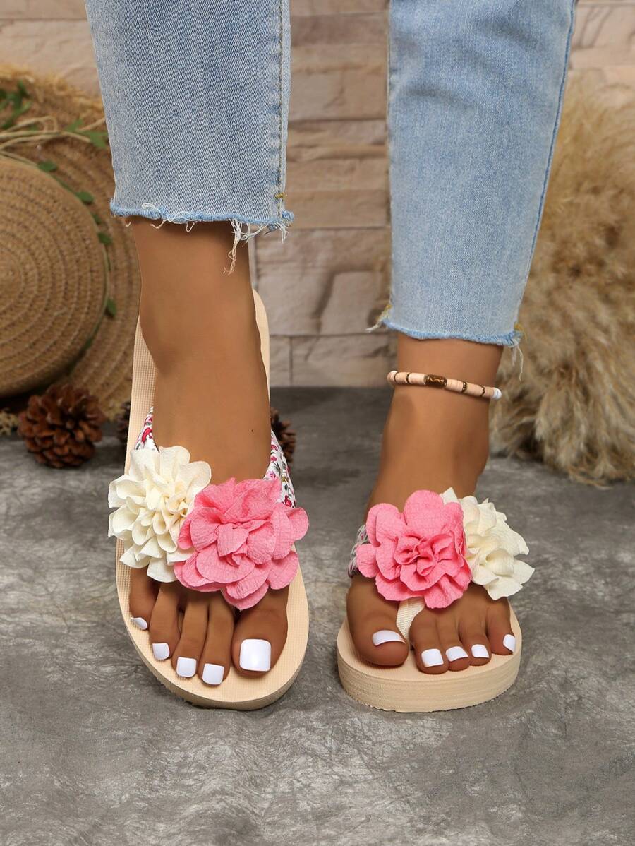 Summer Platform Floral Thong Sandals, Beach Casual Thick Sole Fashion Women Shoes