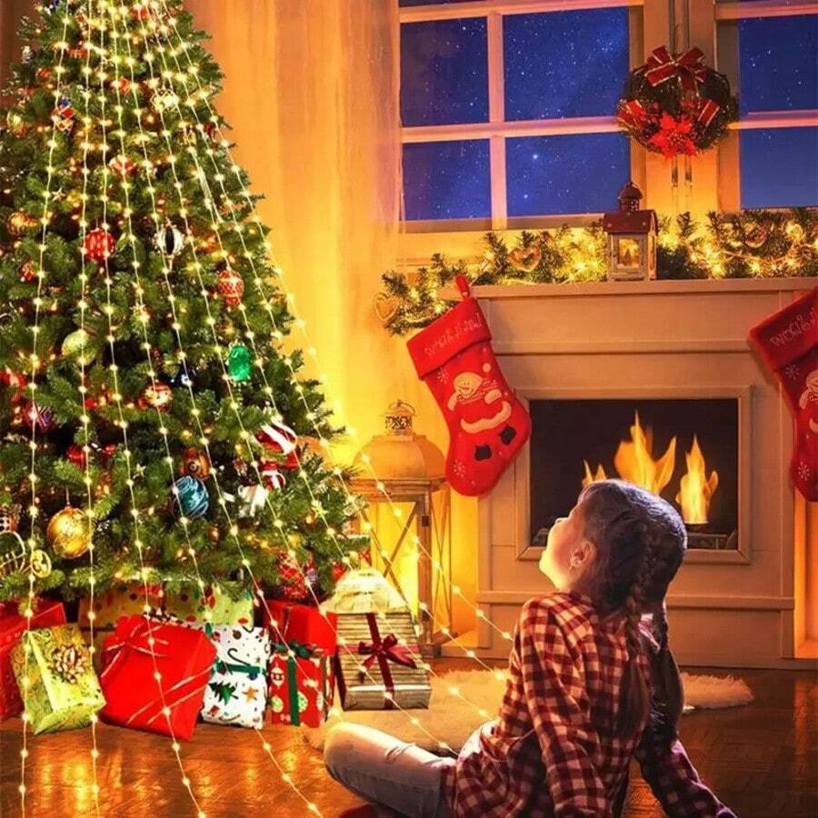 Christmas Waterfall Fairy String Lights With Topper Star, Christmas