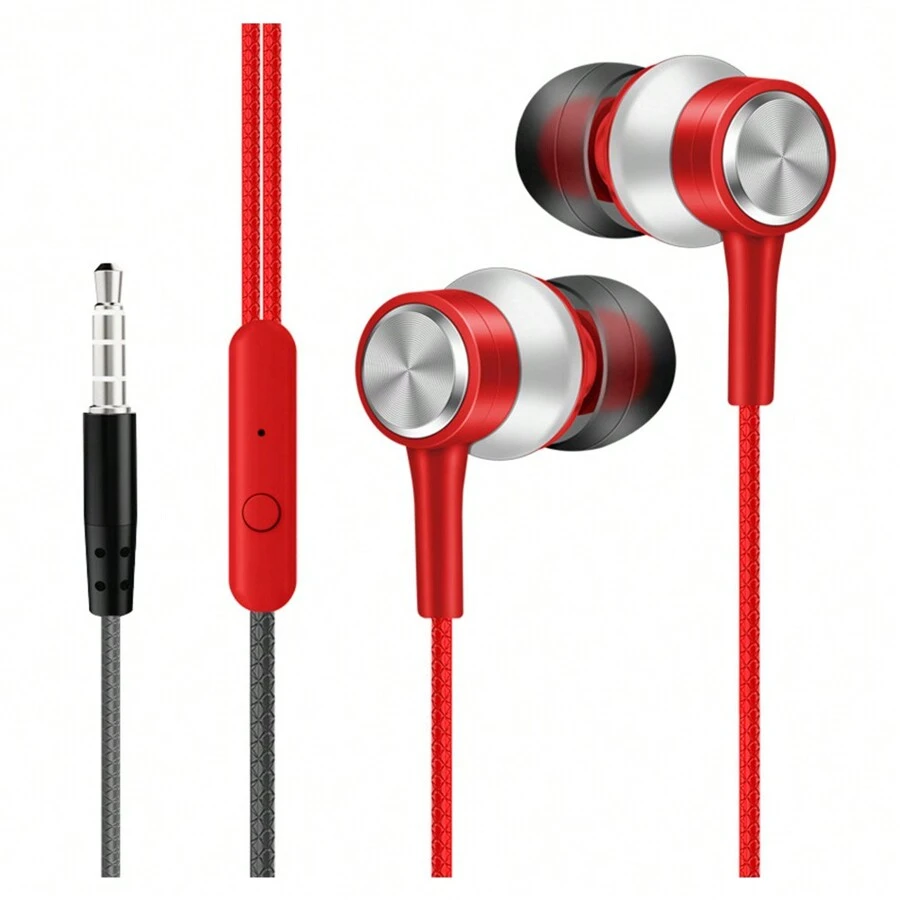 Baixos pesados auriculares controlados por cable auriculares con cable con trigo 3.5 mm enchufable directo para juegos de música teléfono celular auriculares,3.5mm - Rojo - Ver 1