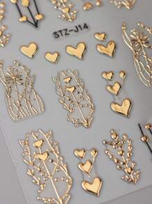 FULL BEAUTY 2PCS Golden Foil Heart 5D Embossed Nail Art Stickers - Self-Adhesive, Scent-Free Decals For DIY Manicures, Perfect For Valentine's Day & Spring, Nail Stickers Nails