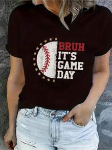 Bruh It's Game Day Baseball Boys Girls Funny Baseball T-Shirt Casual Short Sleeve Top For Spring & Summer, Women's Clothing - màu đen - Xem 1