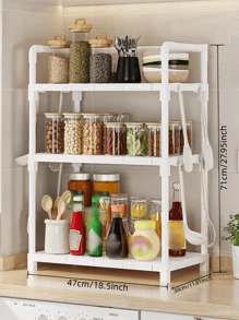 1个1-5层厨房台面收纳架，加厚独立层板，多场景桌面使用，加固金属管，承重力强，可用于存放调味品、零食和家居用品 - 彩色 - 查看 8