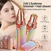 可充电二合一眉毛剃须刀和毛发剃须刀，带 LED 灯，面部脱毛器，无痛去除桃色绒毛、面部毛发、眉毛、唇毛 - 彩色 - 查看 14