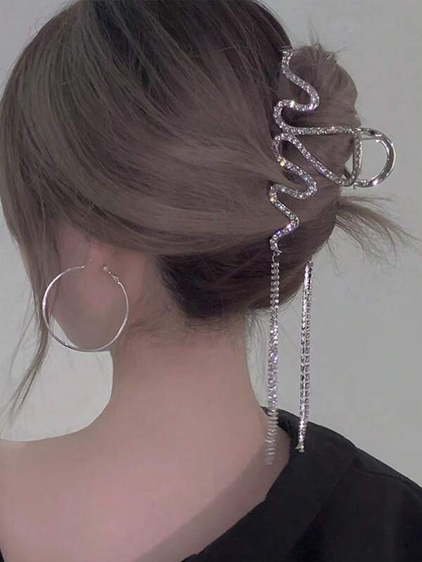 1 pieza Pinza de pelo con flecos ondulados de cristal de moda, pinza de pelo para mujer, accesorio de pelo para vacaciones y atuendos de mujer