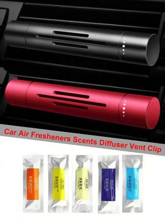 Car Air Freshener Vent Clip - Aromatherapy Diffuser With 1 Holder And 5 Mixed Scent Sticks - Essential Oil Balm For Refreshing Fragrance - Compact Solid Incense For Men And Women - Auto Fragrance Decor Accessory Set