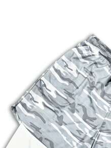 男式迷彩印花透气运动 3/4 短裤 - 白色 - 查看 6