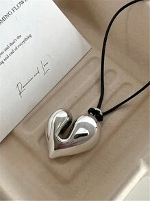 1 件不对称超大心形皮绳长毛衣链项链，红色、黑色、银色，女士珠宝礼品，Y2K 风格配饰，适合庆祝、情人节、妈妈、母亲、母亲节、礼物 - 愛心項鍊 - 查看 15