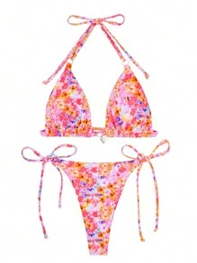 Ensemble de bikini à imprimé floral ditsy, décontracté et pour la plage d'été