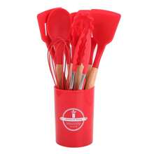 12pcs/Set Wooden Handle Silicone Kitchenware Set, Non-Stick Cooking Utensils Spatulas And Spoons, Heat-Resistant Silicone