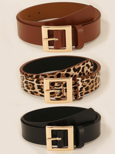 1 pieza Cinturón casual con hebilla cuadrada asimétrica dorada, versátil para vestidos, pantalones, negocios, moda para mujer en verano, escuela, otoño, Halloween