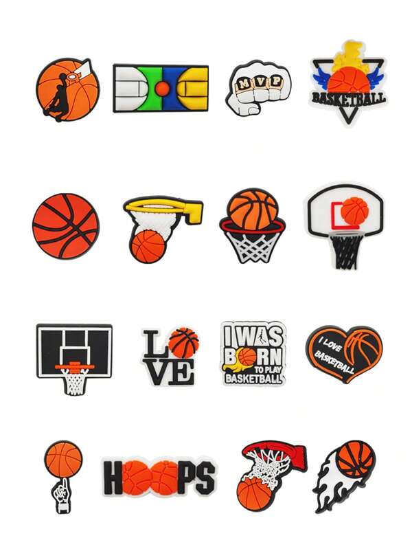 16Pcs Basketball Series Shoe Charms For Sandals,Shoe Decoration Premium Quality Popular Charms Accessories Great Gift For Teens Men Women And Adults