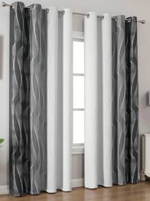 2 PIEZAS Cortinas opacas, de fibra de poliéster tejida de alta precisión, diseño de lazada superior, cortinas combinadas en negro y gris/blanco, apropiadas para salas de estar y dormitorios