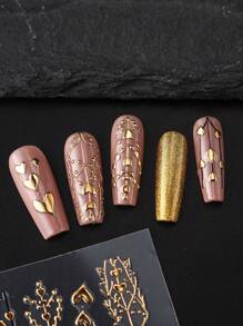 FULL BEAUTY 2PCS Golden Foil Heart 5D Embossed Nail Art Stickers - Self-Adhesive, Scent-Free Decals For DIY Manicures, Perfect For Valentine's Day & Spring, Nail Stickers Nails