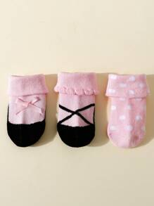 3 双女童棉质可爱淑女短袜，柔软舒适，适合女婴 - 彩色 - 查看 3
