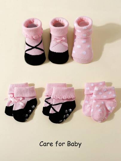 3 Pairs Girls Cotton Cute Lady Style Short Socks, Soft & Comfortable For Baby Girls