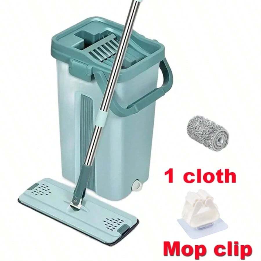 Flat Squeeze Mop With Bucket Hand Free Wringing Floor Cleaning Mop Microfiber Mop Pads Wet Or Dry Usage On Hardwood Laminate - 黑色 - 查看 1