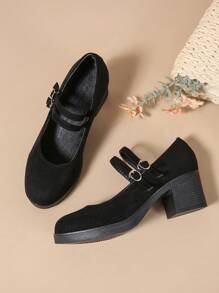 Damskie buty typu Mary Jane na grubym obcasie z okrągłym noskiem w stylu retro na wysokim obcasie w dużych rozmiarach