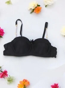 2-Piece A-Cup Bra Set, With Metal Flower Details On The Straps, Soft, Comfortable And Comfortable.