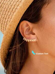 Personalized Gold Name Earrings • Minimalist Custom Handmade Stud Earring • Stud Ear Jewelry For Her Daughter • Christmas Gift