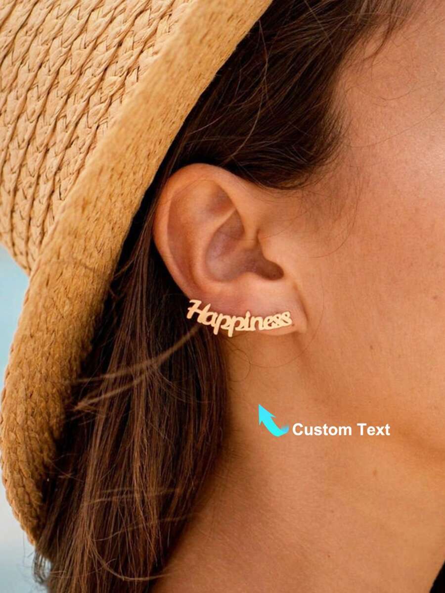 Personalized Gold Name Earrings • Minimalist Custom Handmade Stud Earring • Stud Ear Jewelry For Her Daughter • Christmas Gift